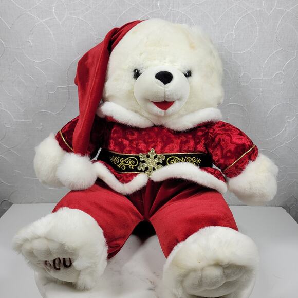 VTG 2000 Snowflake Teddy Christmas Plush 20" White Red Santa Bear Holiday Velvet - Picture 1 of 16
